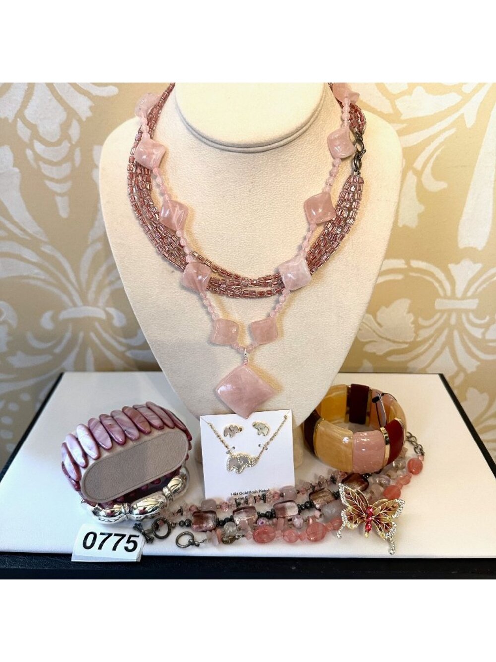 Jewelry Lot Vintage Modern Rose Quartz Gemstones Necklace Bracelet Earrings